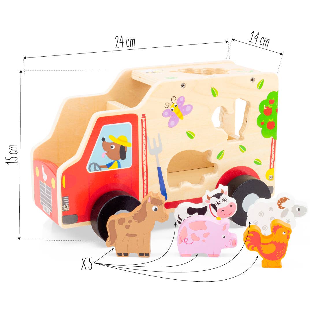 Trælegetøjsbil med dyr - tumle