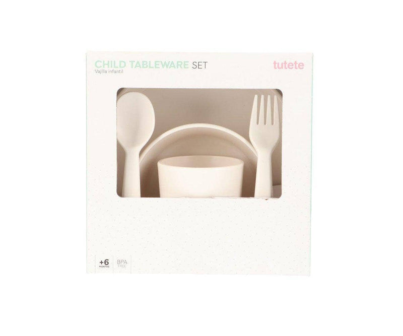 Tutete - Børneservice m. tallerken, kop, skål og bestik (beige) - tumle