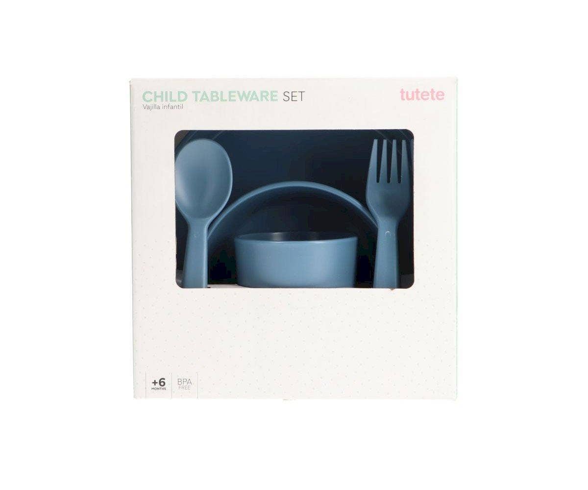 Tutete - Børneservice m. tallerken, kop, skål og bestik (blå) - tumle